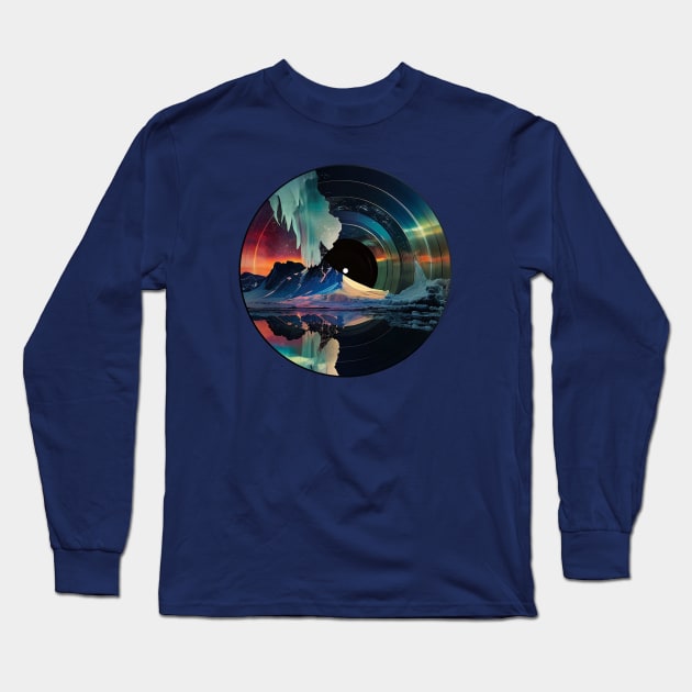 Northern Lights Iceland Vinyl Record Long Sleeve T-Shirt by Bondoboxy